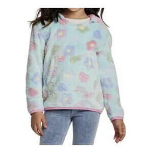 NEW Andy & Evan Floral Plush Hoodie Aqua Blue Pink Girls Size 6 Cozy Soft Spring